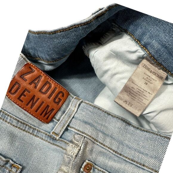 Zadig & Voltaire Silver Metallic Side Striped Storm Denim Shorts EU 38 - Picture 5 of 7